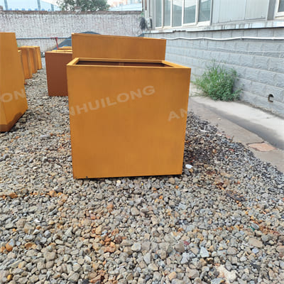 Corroded outdoor corten steel planter