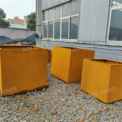 Corroded outdoor corten steel planter