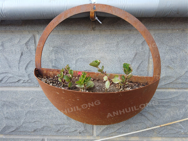 modern outdoor decorative round rusty goor hanging flower pot