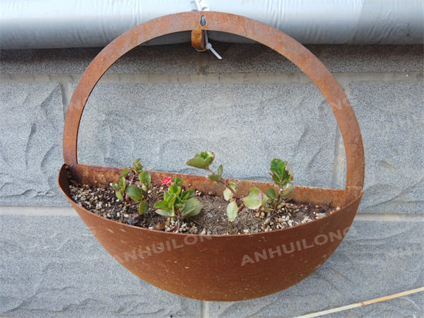 modern outdoor decorative round rusty goor hanging flower pot