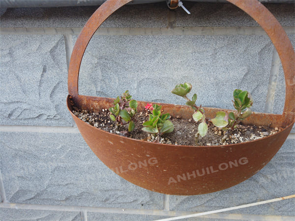 modern outdoor decorative round rusty goor hanging flower pot