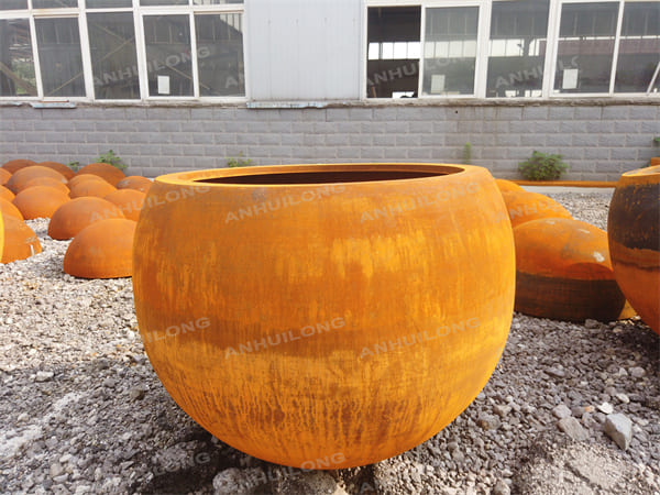 City street round corten steel planters