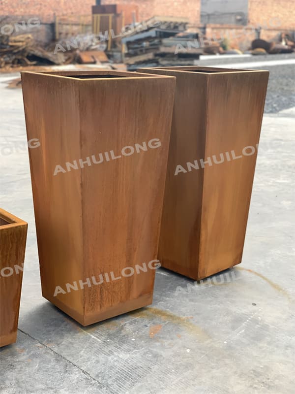 Nature Style corten steel planters used in both commercial and residential settings