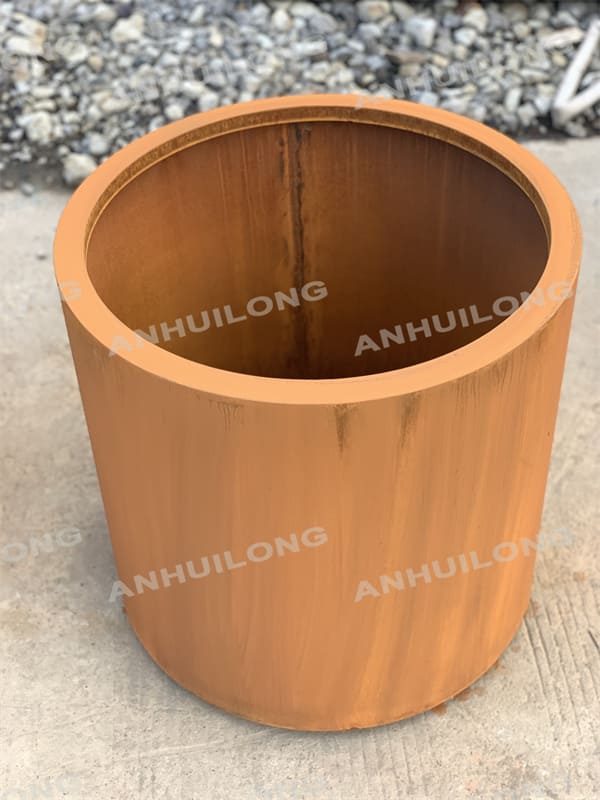 Modern farmhouse rustic design corten steel rouded flowerpot for gardening articles