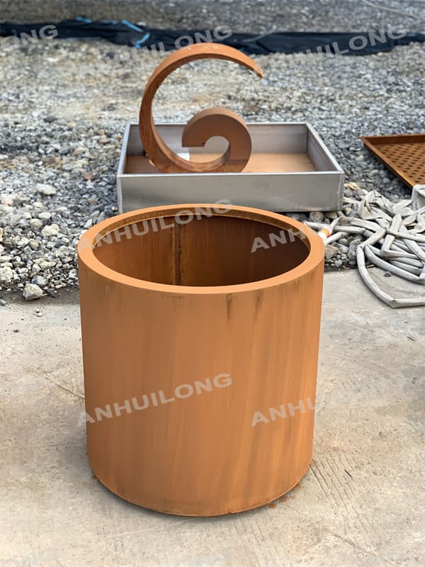 Modern farmhouse rustic design corten steel rouded flowerpot for gardening articles