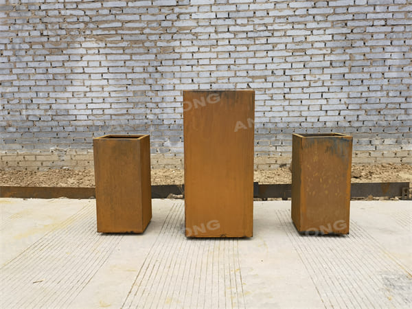 Metallic Series Tall Pedestal Corten Steel Planters