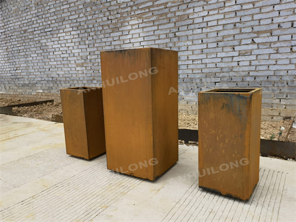 Metallic Series Tall Pedestal Corten Steel Planters