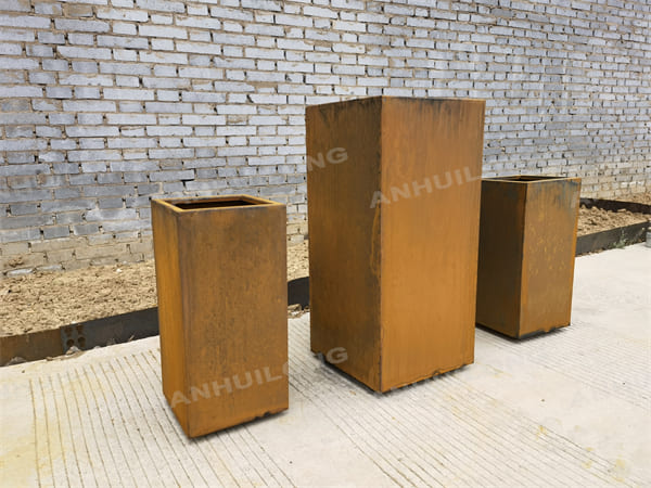 Metallic Series Tall Pedestal Corten Steel Planters