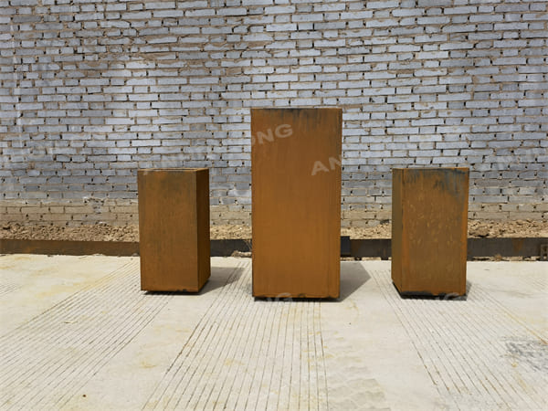 Metallic Series Tall Pedestal Corten Steel Planters