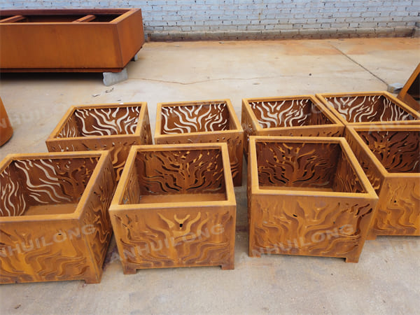 Corten Steel Planter Pot With Pattern Design