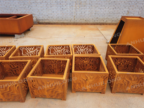 Corten Steel Planter Pot With Pattern Design