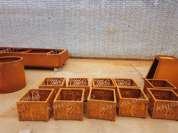 Corten Steel Planter Pot With Pattern Design