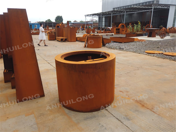 Round Natural Rusty Color Corten Steel Planter Pot