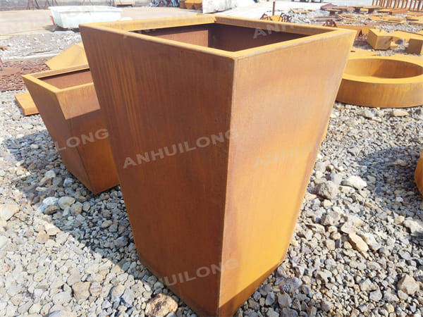 High Rectangular Corten Steel Stand Planter Pot