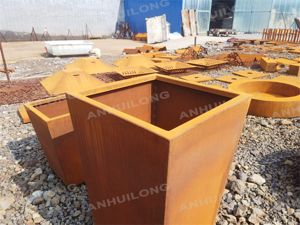 High Rectangular Corten Steel Stand Planter Pot