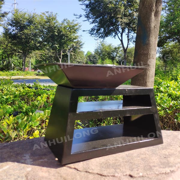 Heavy duty black painted rectangular corten steel grill outdoor garden kitchen