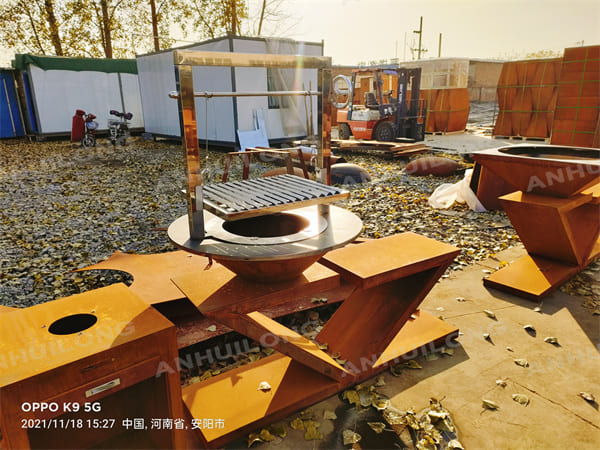 Personalized Courtyard Round Corten Steel grill for Picnic Garden Party