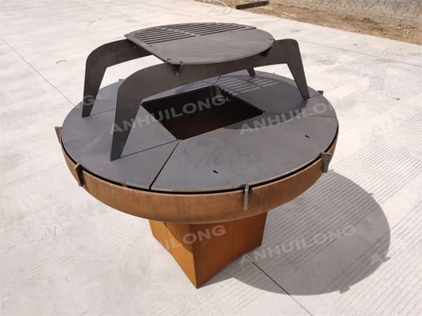 Commercially available adjustable corten steel charcoal grill at patio Manufacturer