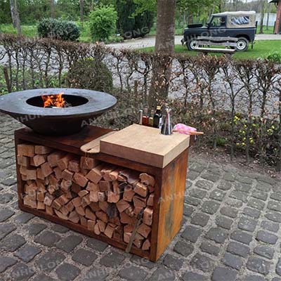 portatif Square Corten Grill BBQ Backyard