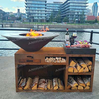 portatif Square Corten Grill BBQ Backyard