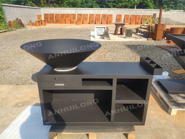 modern charcoal corten steel barbecue grill for outdoor with wheels