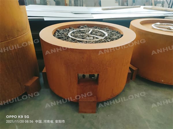 modern outdoor corten steel  gas fire pit table