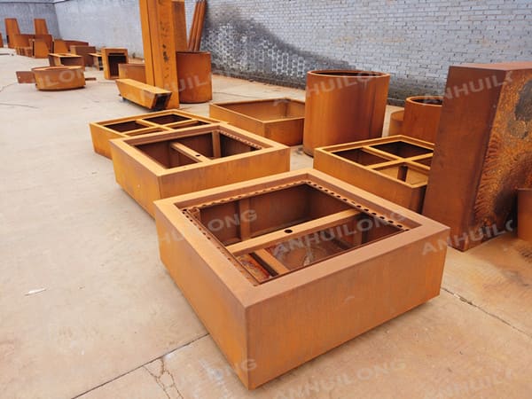 rust color corten steel water feature for decoration of the garden