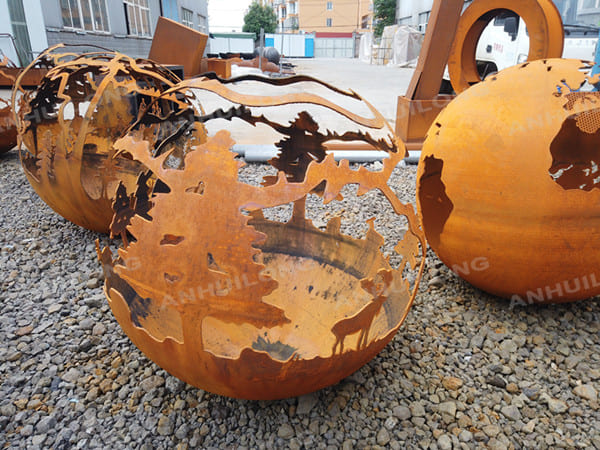 Natural color corten steel fire spheres for yard