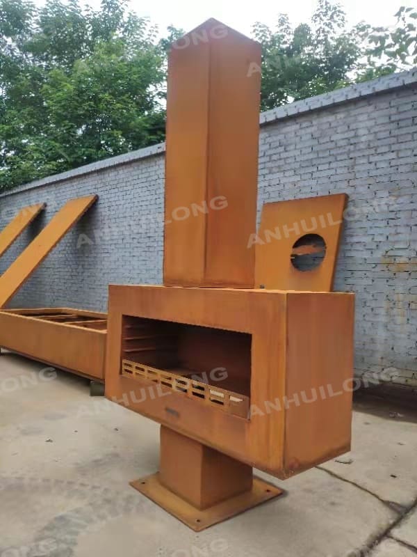 freestanding outdoor corten steel big fireplace