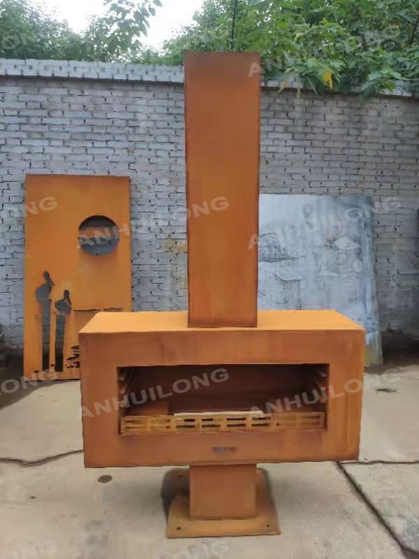 freestanding outdoor corten steel big fireplace