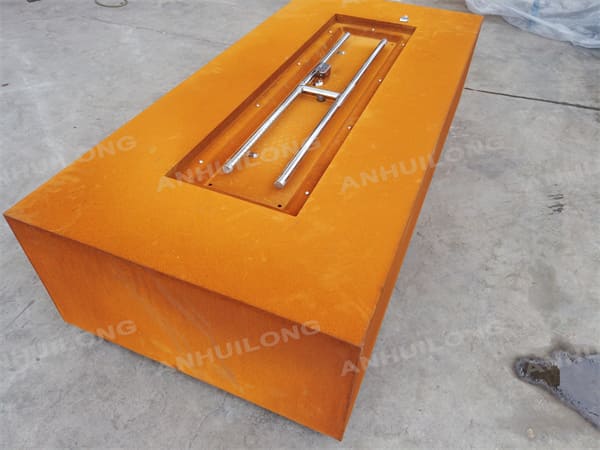 corten steel outdoor table fire pit with rust color