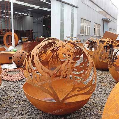 Corten Steel Country Theme Sphere Outdoor Firepits Sphere