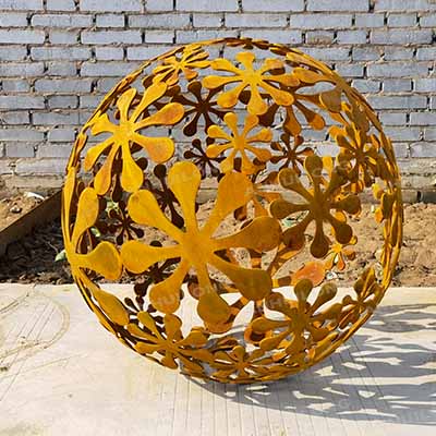 Garden Decorations Corten Steel Fire Ball Laser Cutting