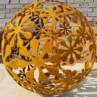 Garden Decorations Corten Steel Fire Ball Laser Cutting