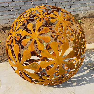 Garden Decorations Corten Steel Fire Ball Laser Cutting