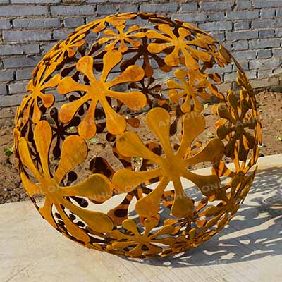 Garden Decorations Corten Steel Fire Ball Laser Cutting