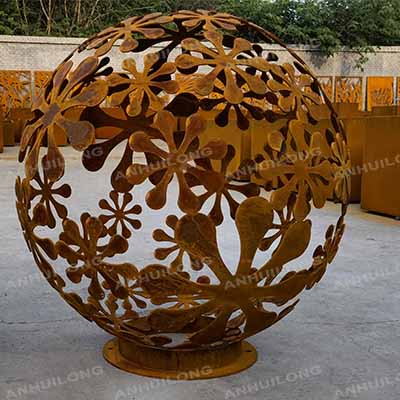 Laser Cut Warming Corten Steel Outdoor Fire Pit Ball