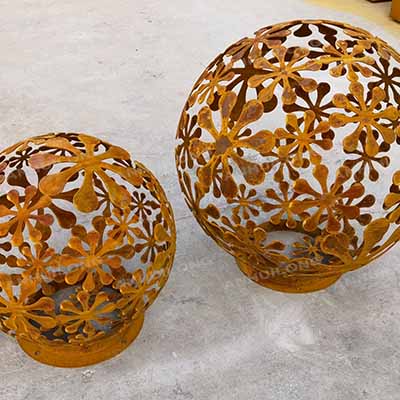 Laser Cut Warming Corten Steel Outdoor Fire Pit Ball