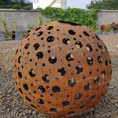 Laser Cut Warming Corten Steel Outdoor Fire Pit Ball