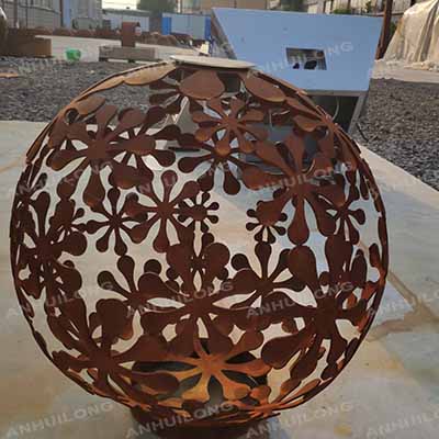 Laser Cut Warming Corten Steel Outdoor Fire Pit Ball