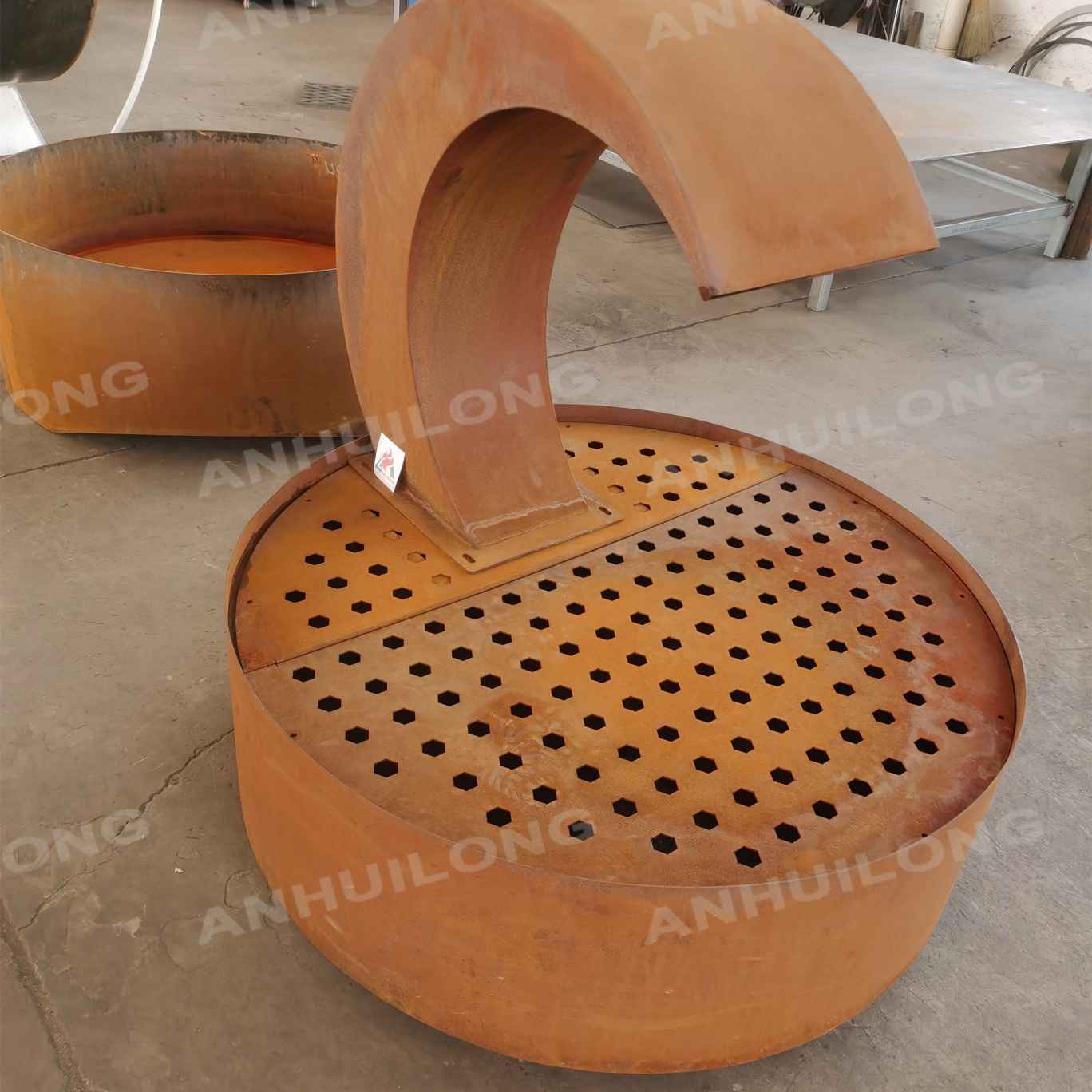 Industrial style corten steel water feature for garden art