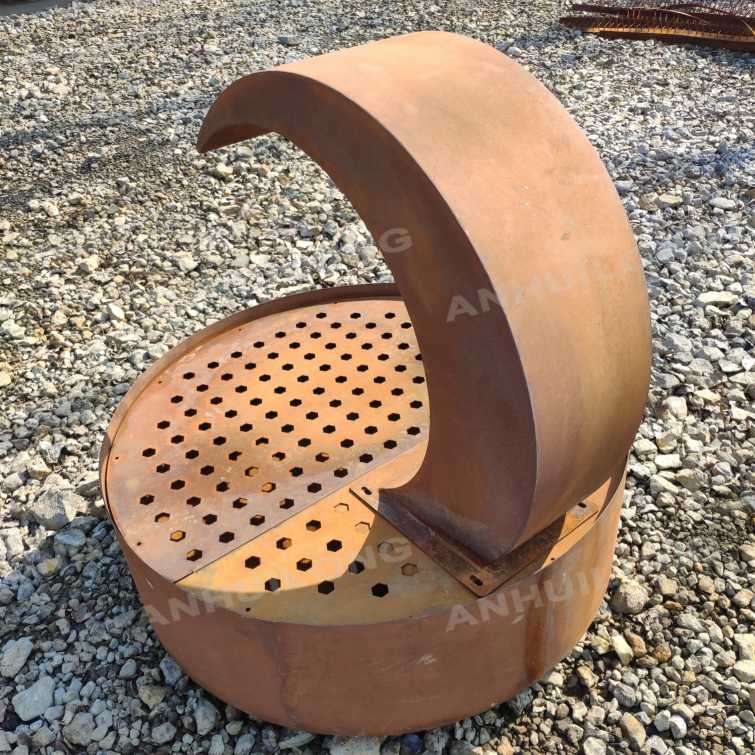 Industrial style corten steel water feature for garden art