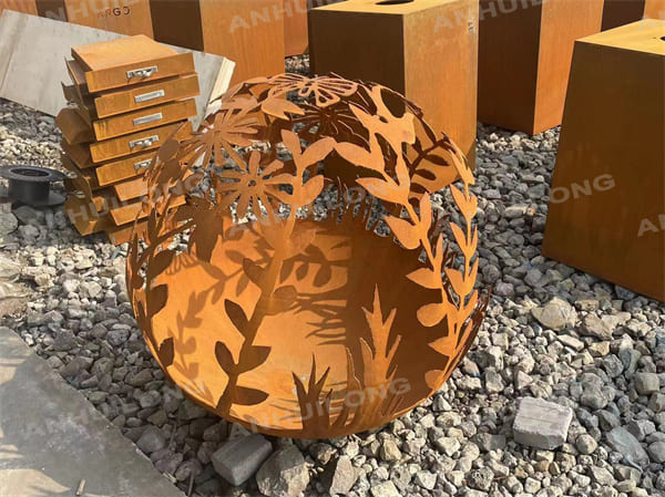 Nature Style Rectangular corten steel fire pit ball