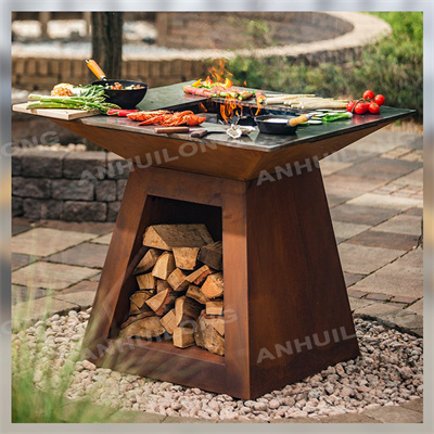 wood burning longservice outdoor camping corten steel bbq grill