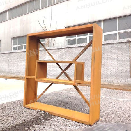 Rustic style corten steel wood storage for outdoor