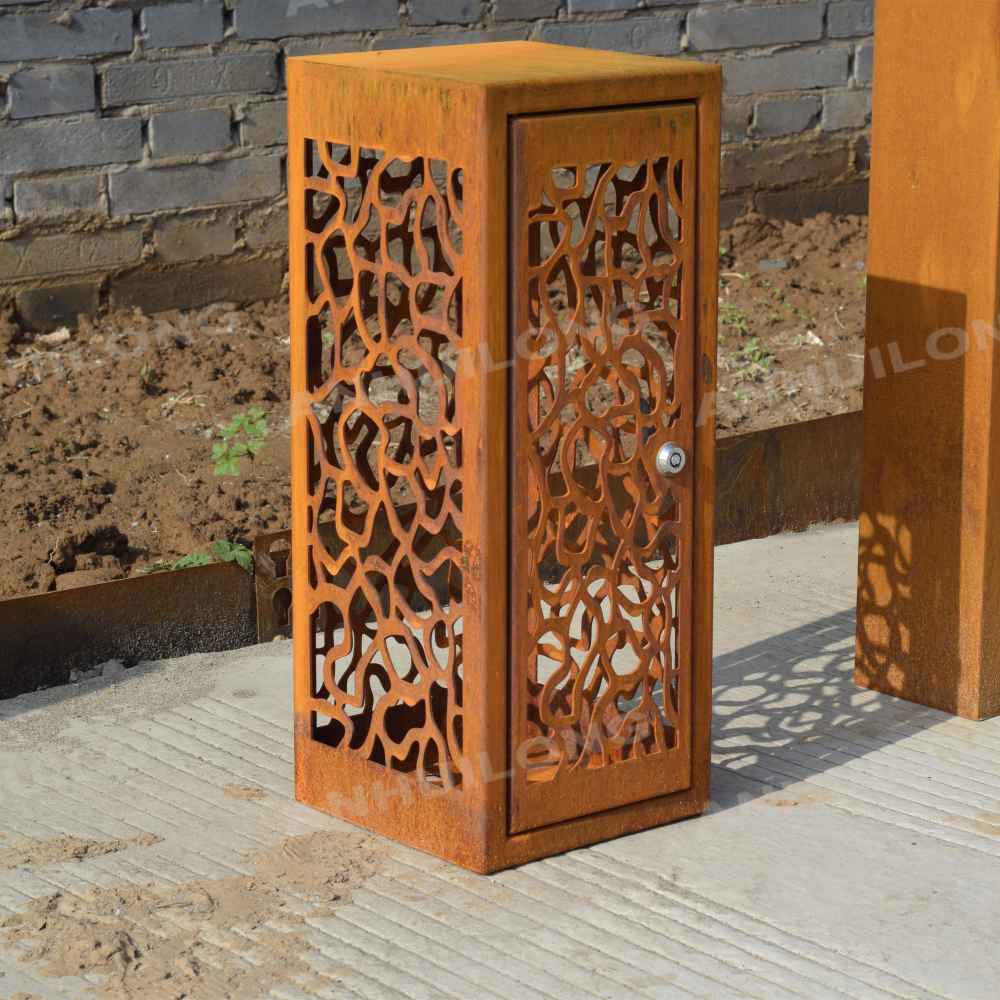 Decorative corten lightbox with laser cut design