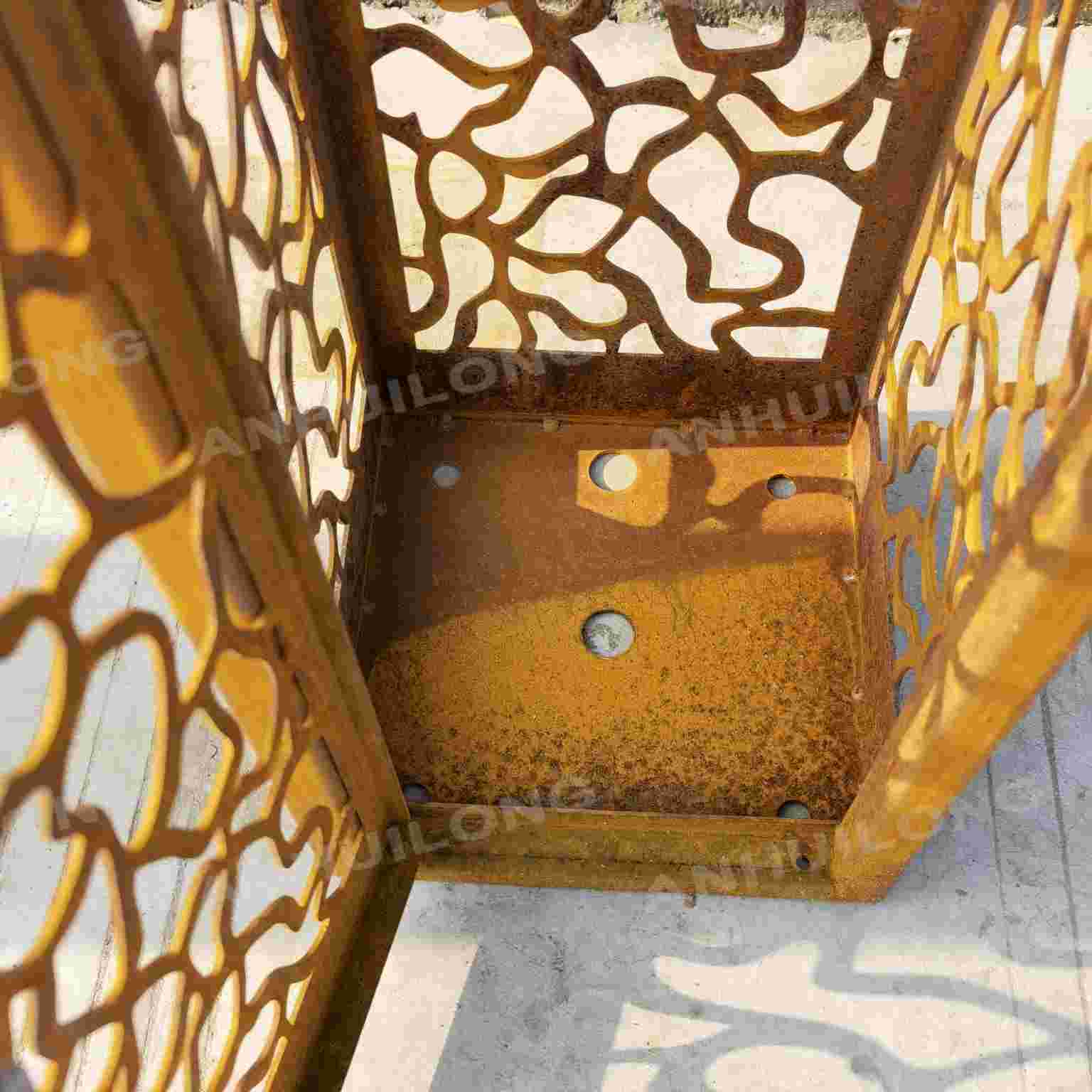 Decorative corten lightbox with laser cut design
