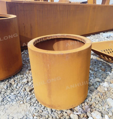 Cylindrical Corten Steel Planter Pot