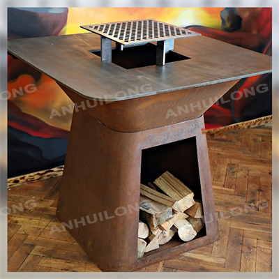 free standing outdoor wood burning corten steel bbq grill