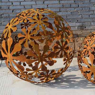 Corten steel outdoor handmade garden spherical fire ball